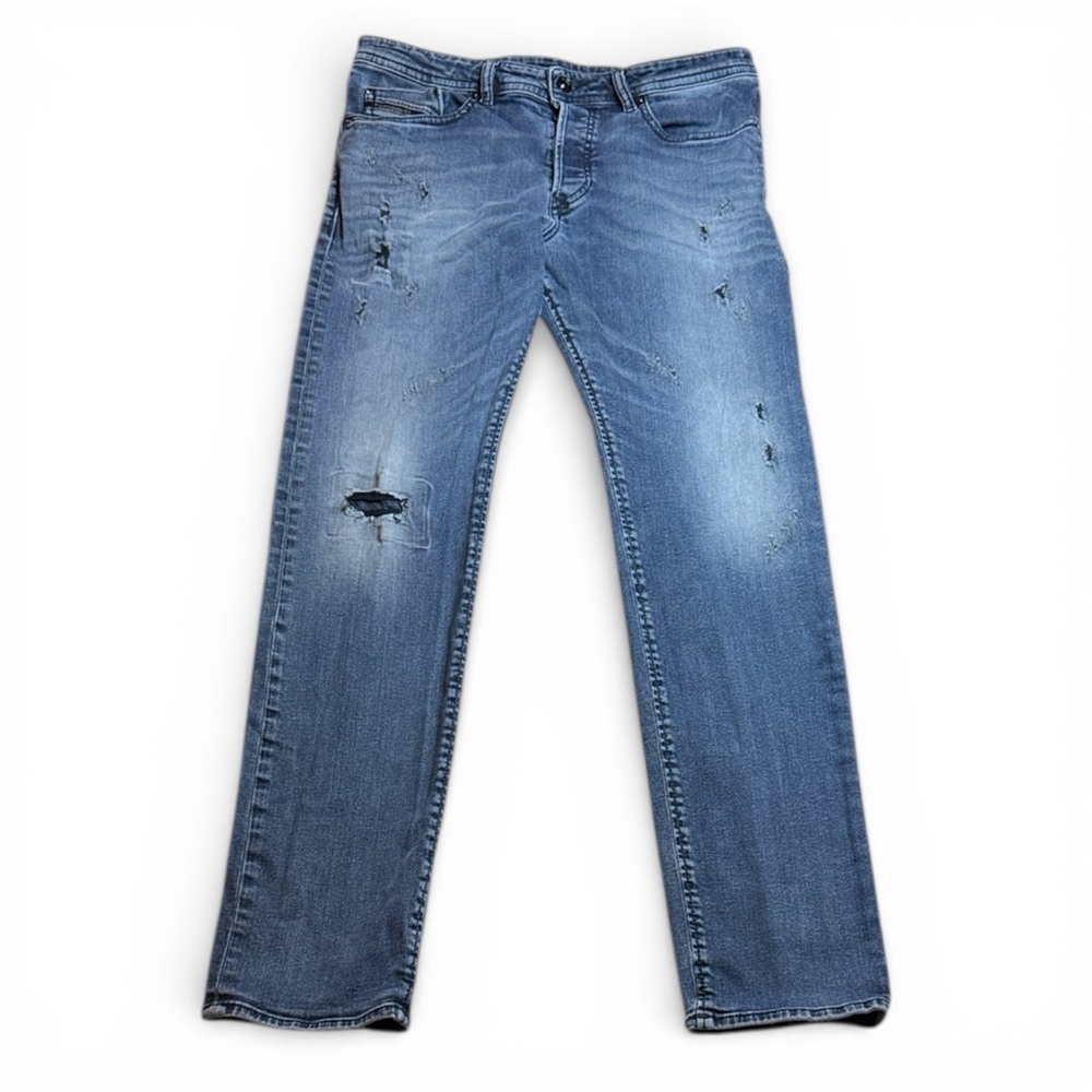 Diesel Men's Buster Distressed Denim Straight Blue Jeans W 33” L 32”
